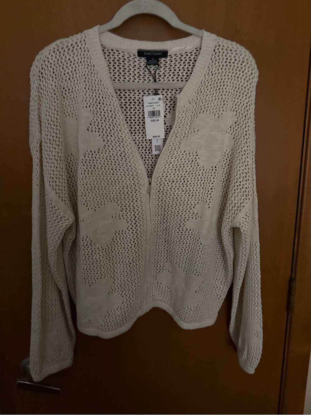 Sanctuary Open-Knit Cream Zip Cardigan